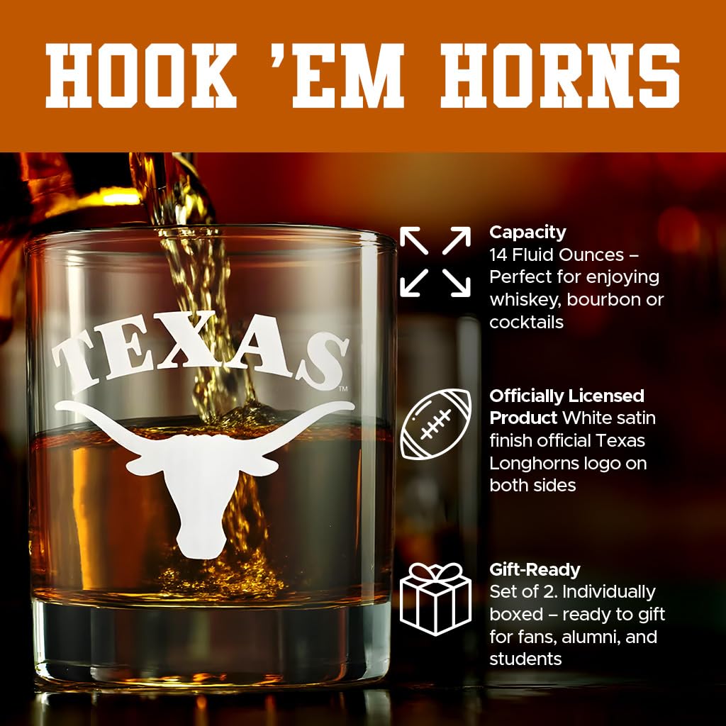 Vaso RFSJ Texas Longhorns, logos claros en ambas caras para mostrar orgullo