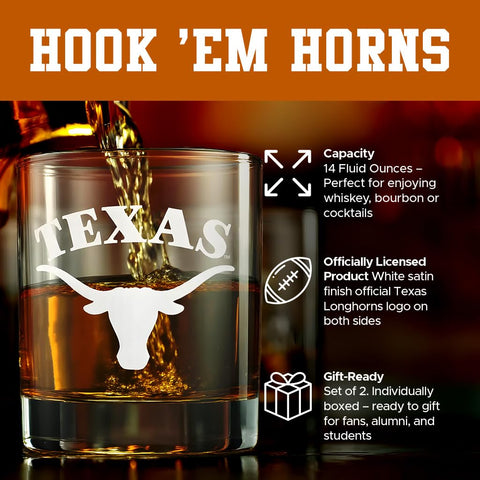 Vaso RFSJ Texas Longhorns, logos claros en ambas caras para mostrar orgullo