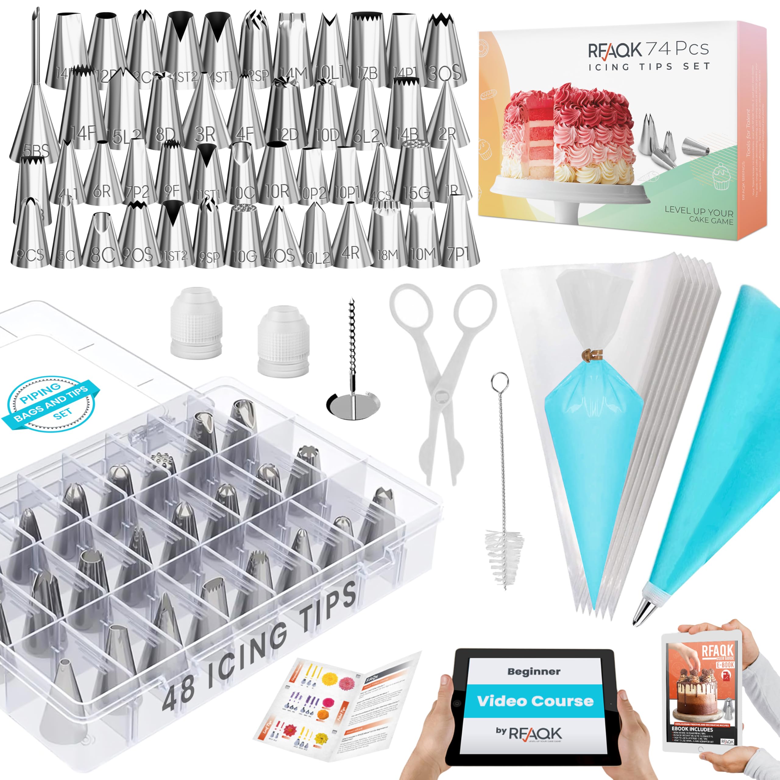 RFAQK set de 74 boquillas para decorar pasteles, resultados profesionales en casa.