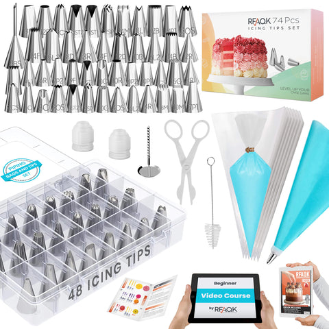 RFAQK set de 74 boquillas para decorar pasteles, resultados profesionales en casa.