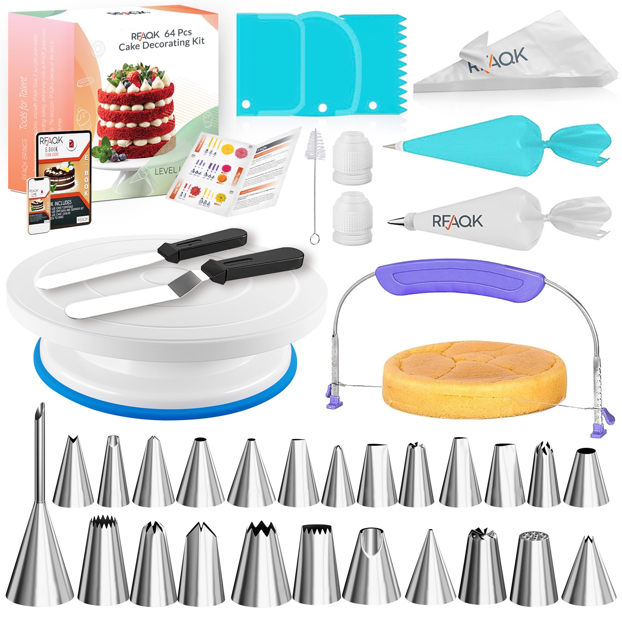 Kit RFAQK de decoración de tortas con base giratoria para decoraciones precisas.