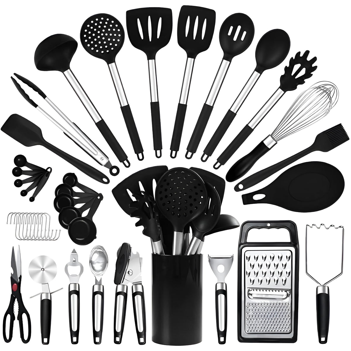 RFAQK set de utensilios de silicona, 33 piezas, aptos para sartenes antiadherentes.