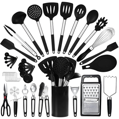 RFAQK set de utensilios de silicona, 33 piezas, aptos para sartenes antiadherentes.
