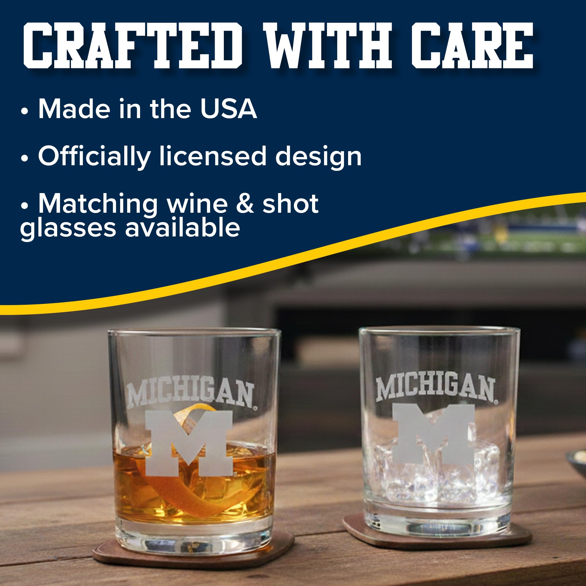 Vaso de whisky RFSJ satinado, dorso para apreciar el diseño.