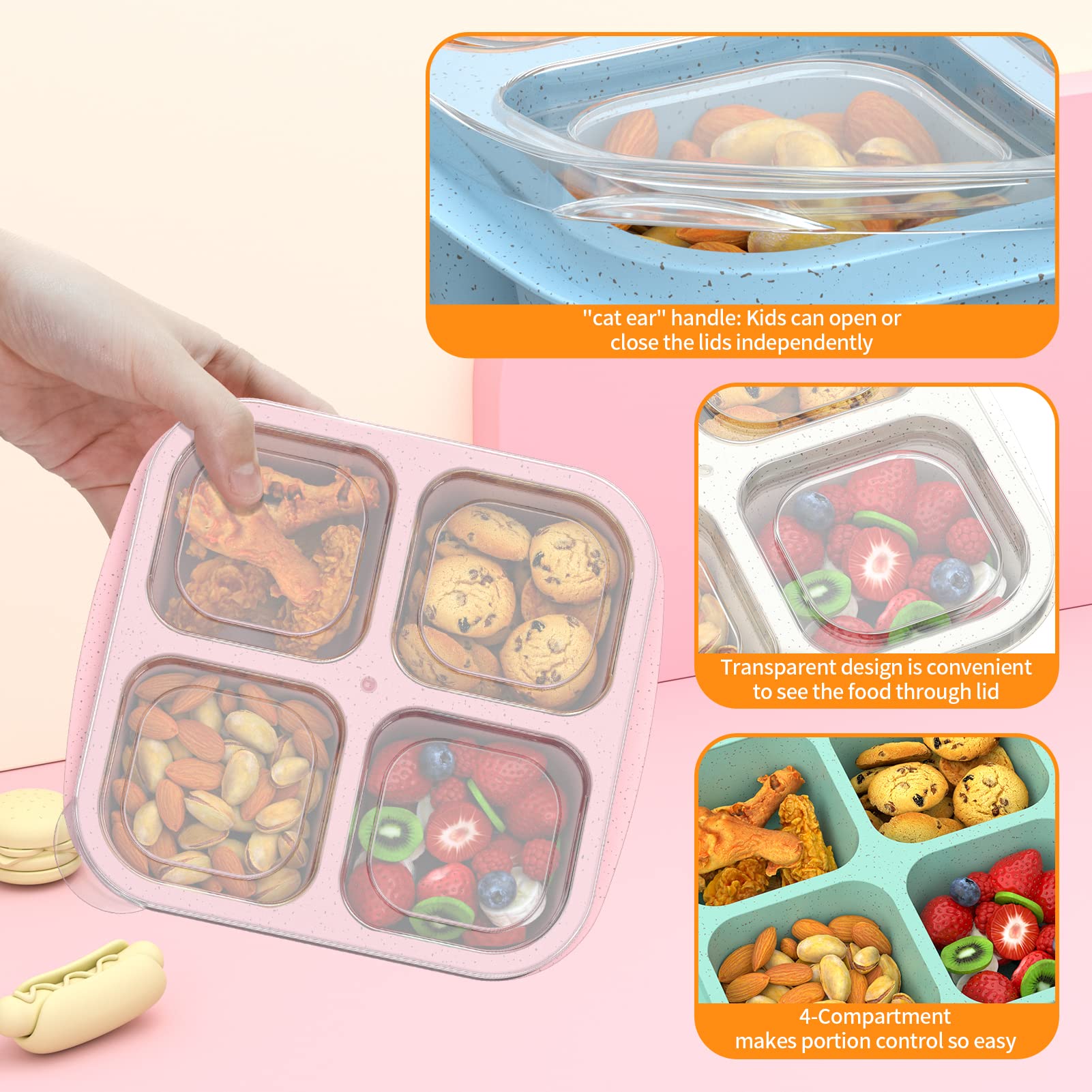 RGNEIN Bento azul con 4 compartimentos para meriendas variadas.