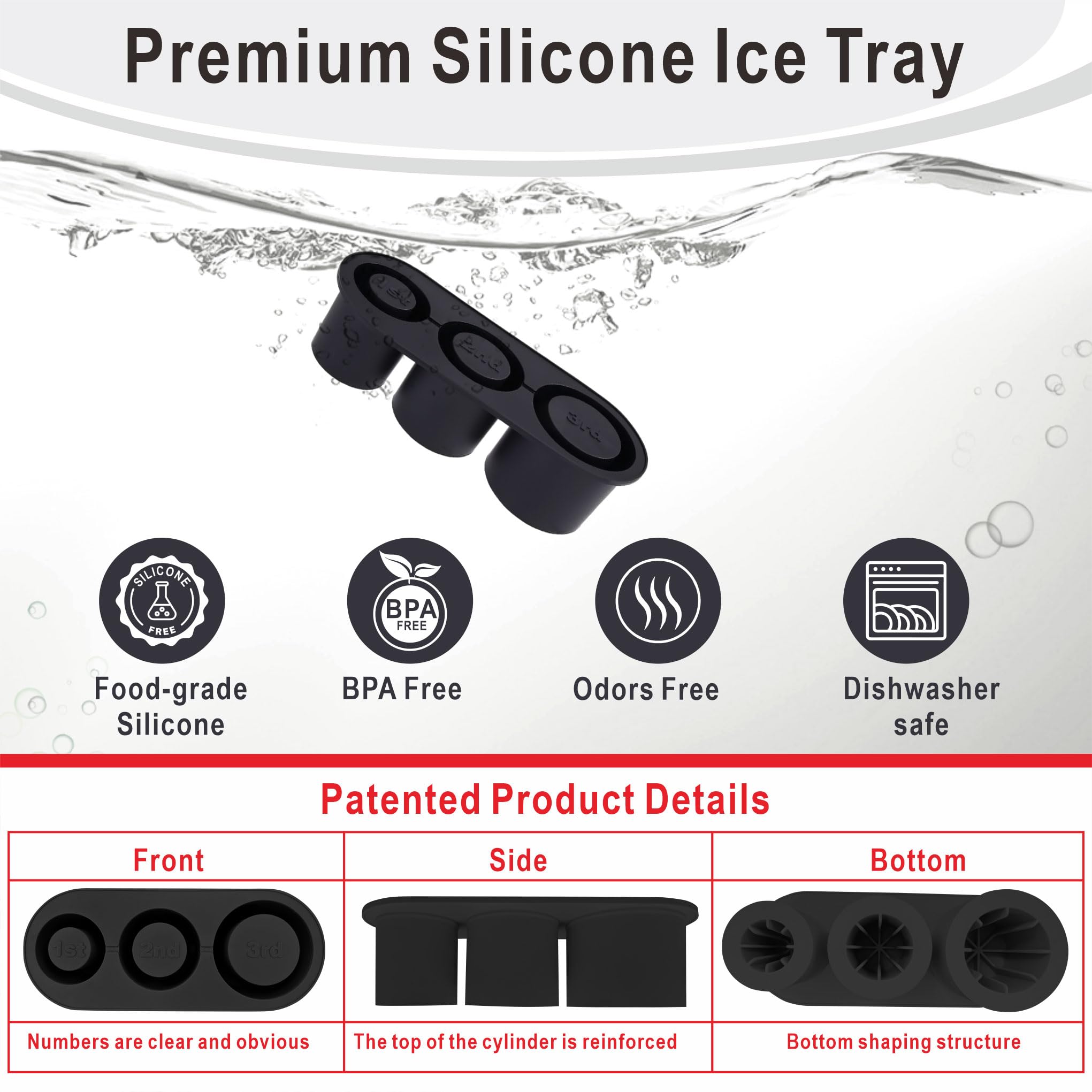 Rhewatin cubos hielo cilindricos huecos proporcionan enfriamiento prolongado en tumblers de 30–40 onzas.