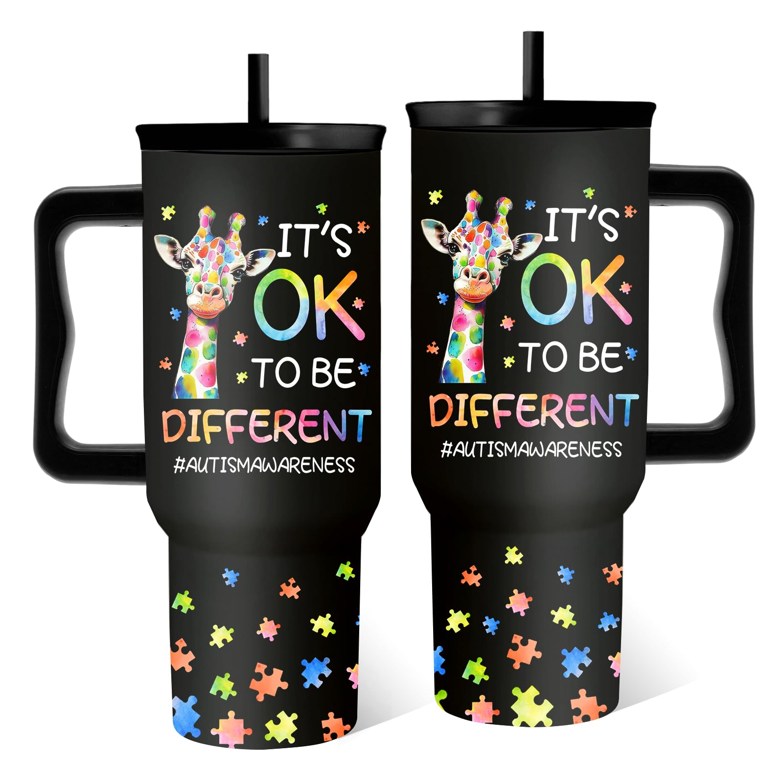 RHONGE tumbler 40oz con diseño jirafa y tapa, ideal para hidratación diaria.
