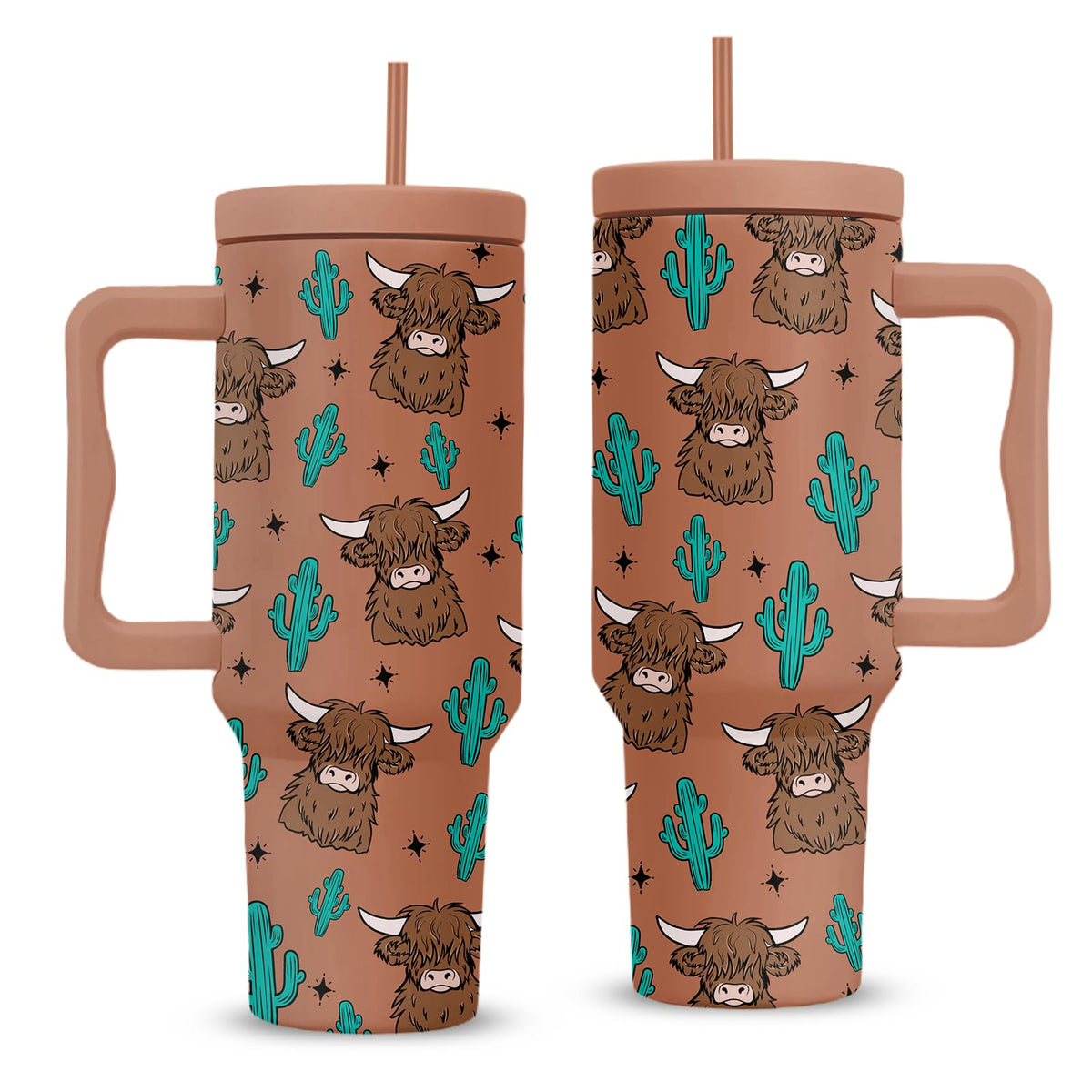 RHONGE vaso térmico vaca Highland 40oz con asa, mantiene bebidas a temperatura cómoda