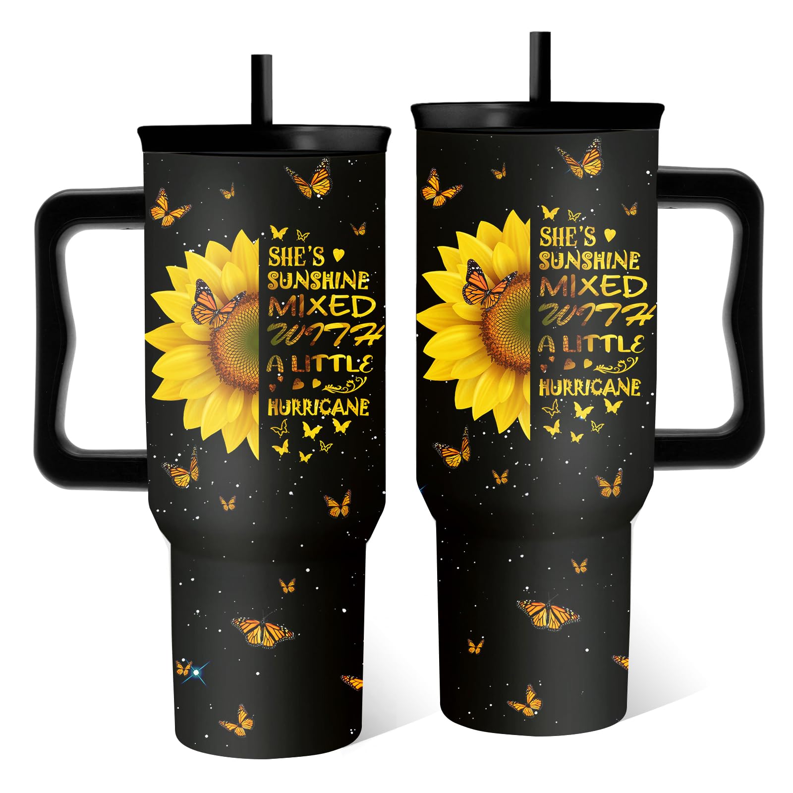 RHONGE vaso girasol 40oz con tapa y asa, ideal para bebidas frías o calientes.