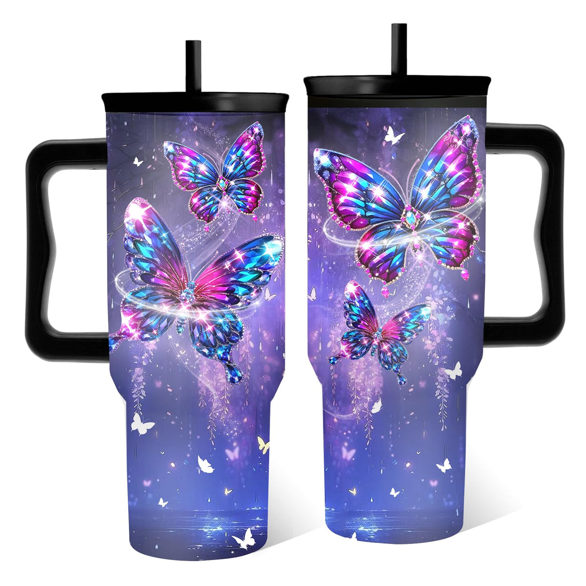 RHONGE Vaso térmico con mariposas moradas para mantener bebidas frías o calientes.