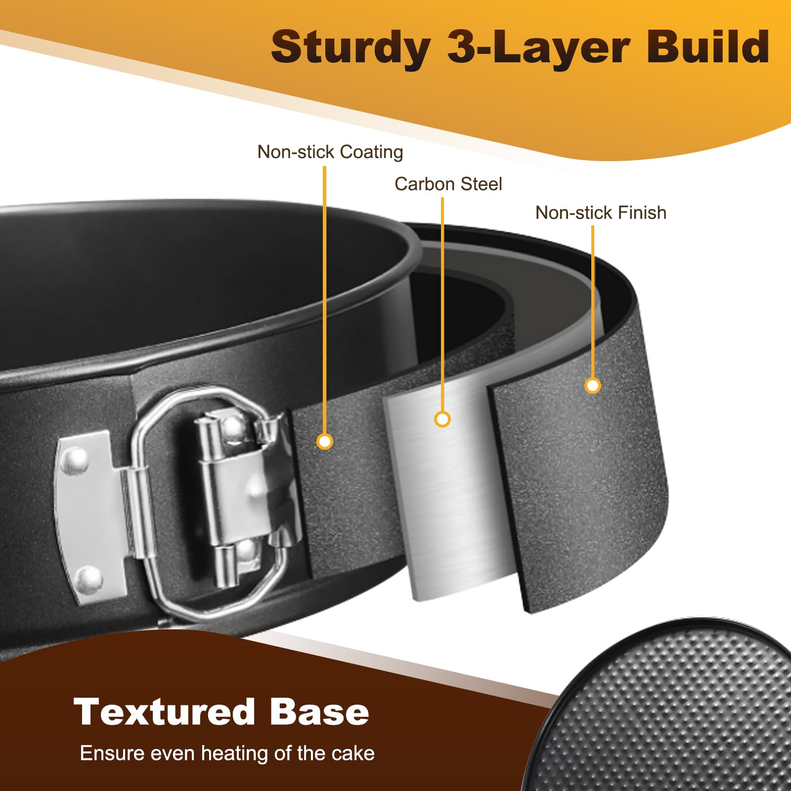 RHQQ molde tarta desmontable de 9,5 pulgadas para capas parejas y horneado rápido.
