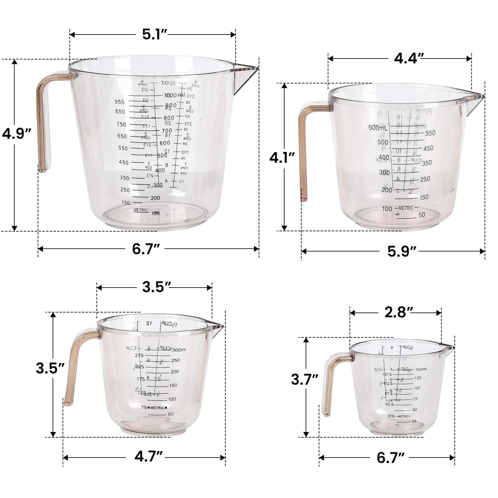 RHUISHU diseño robusto de tazas medidoras para uso diario en la cocina.