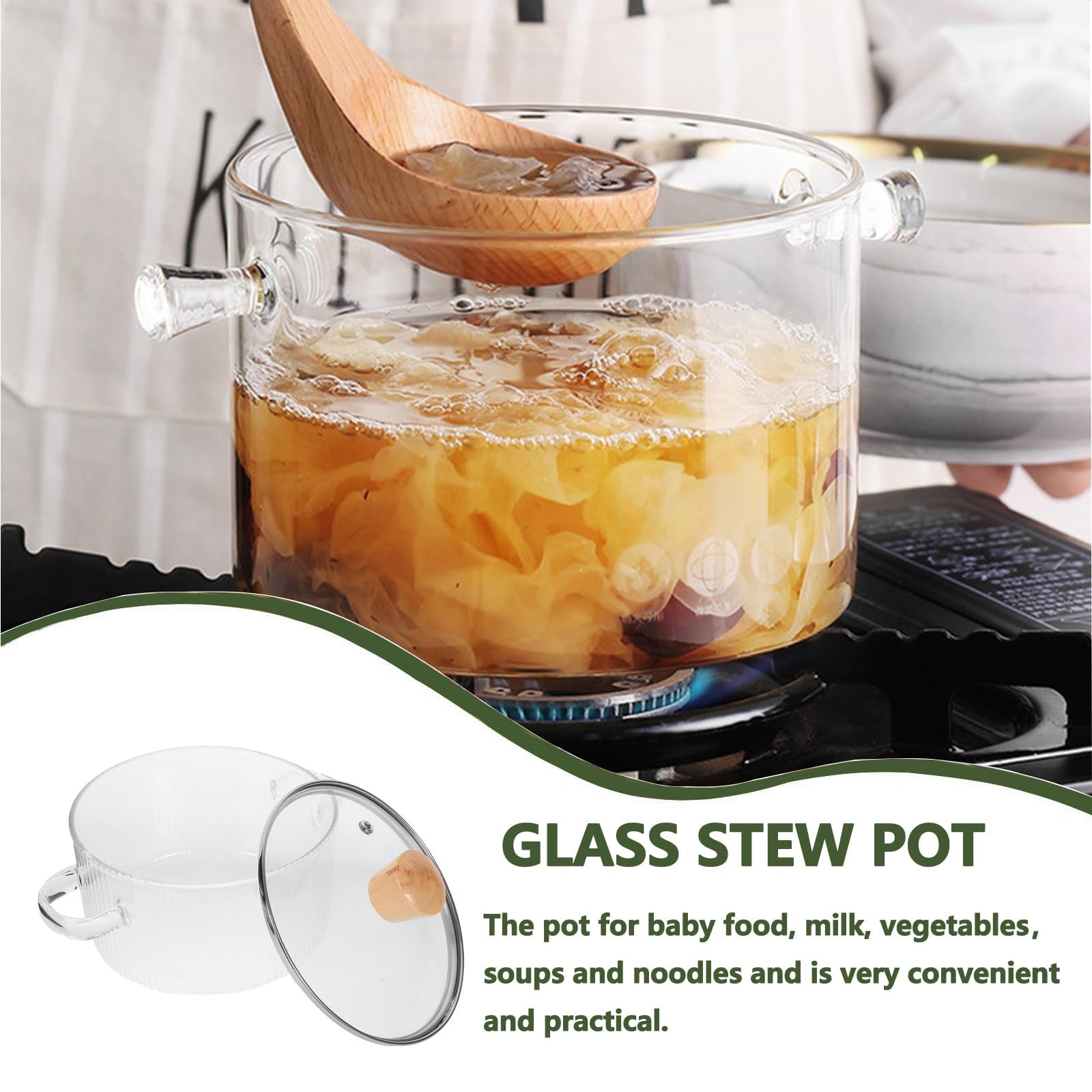 Riavzau Olla de vidrio diseño claro y moderno para la cocina.
