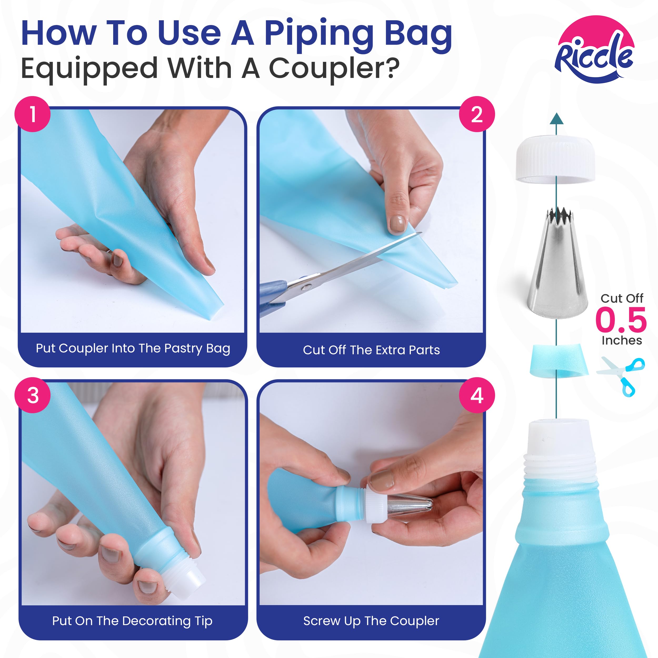 Bolsas reutilizables y boquillas Riccle, solución duradera para glaseado.
