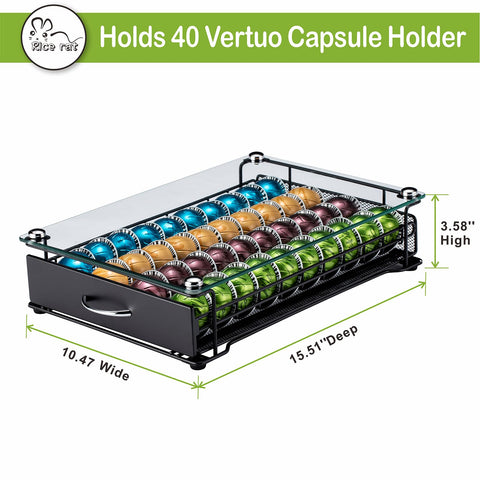 Rice Rat organizador Vertuo, 4 columnas para clasificar cápsulas por sabor y tamaño.