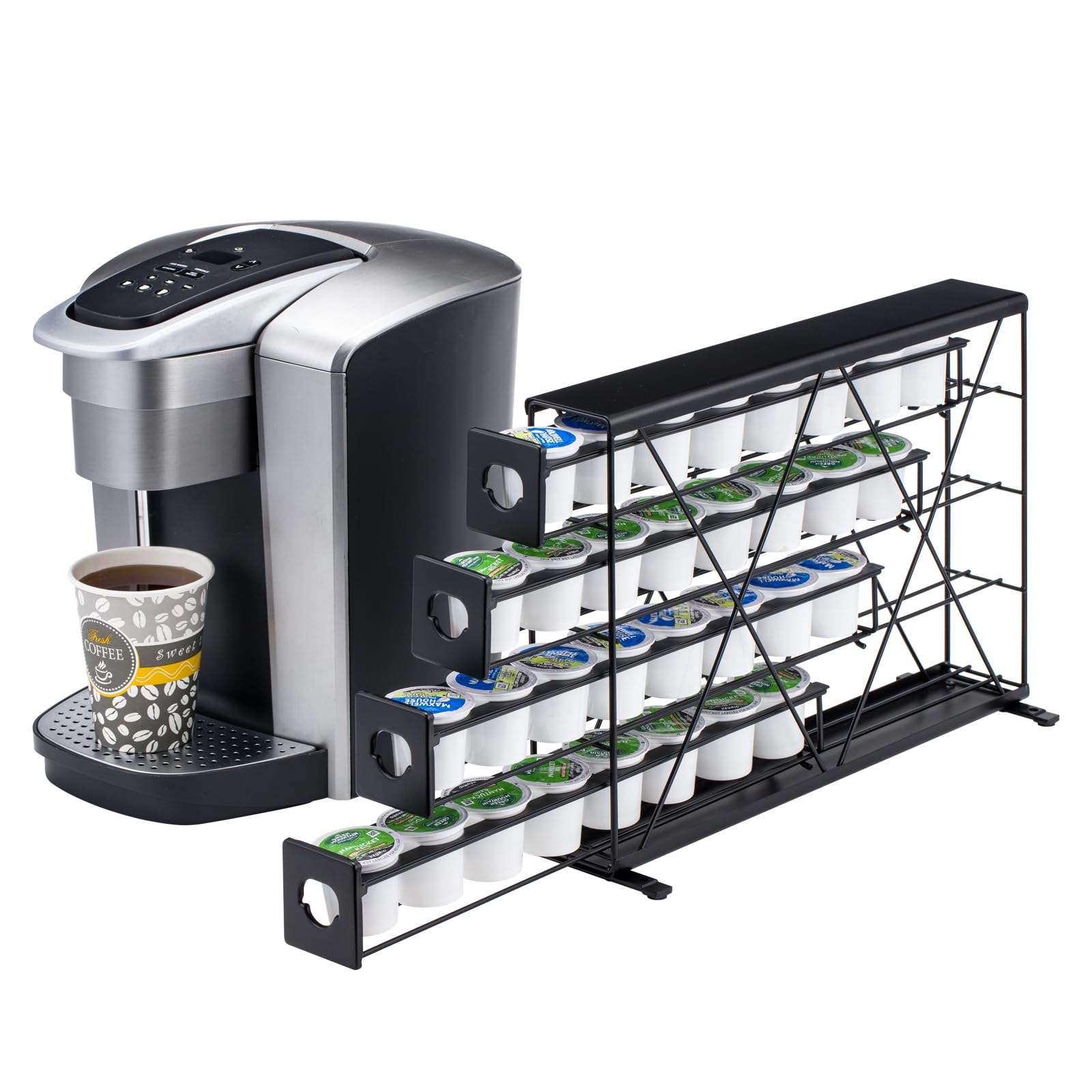 Rice rat porta K-cup de 4 niveles para pared, ahorro de espacio en la cocina.