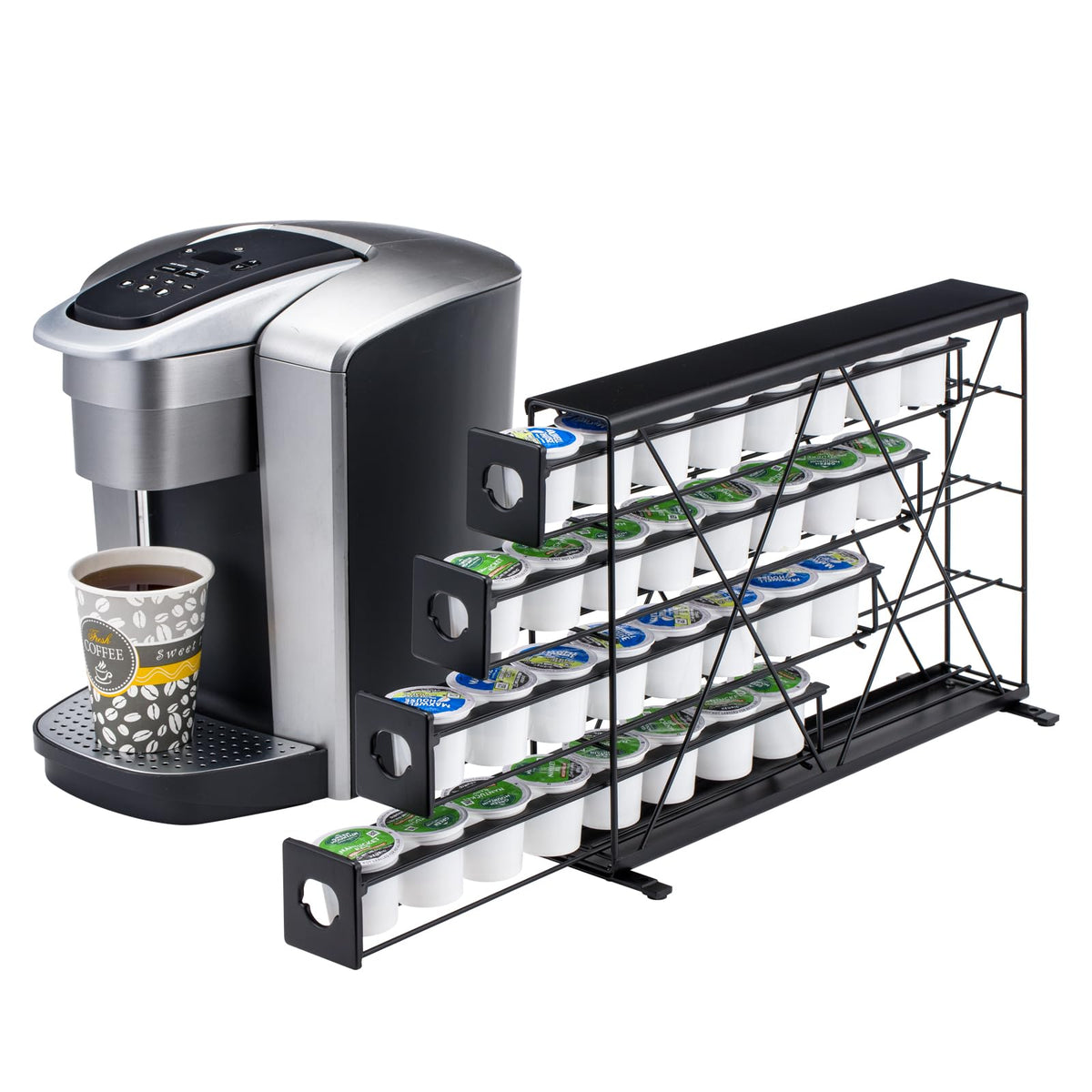 Rice rat porta K-cup de 4 niveles para pared, ahorro de espacio en la cocina.