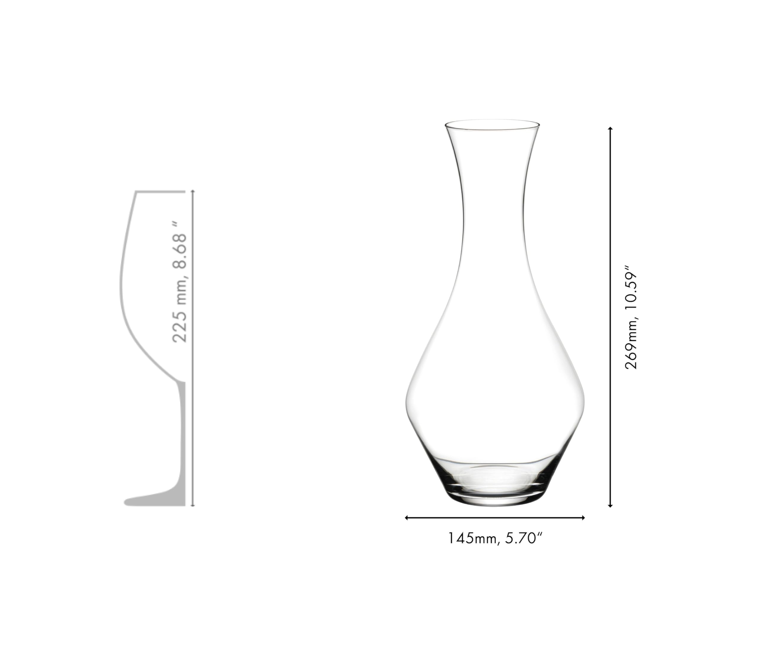 Riedel Cabernet Magnum Decantador medidas 11 pulgadas para presencia en mesa.