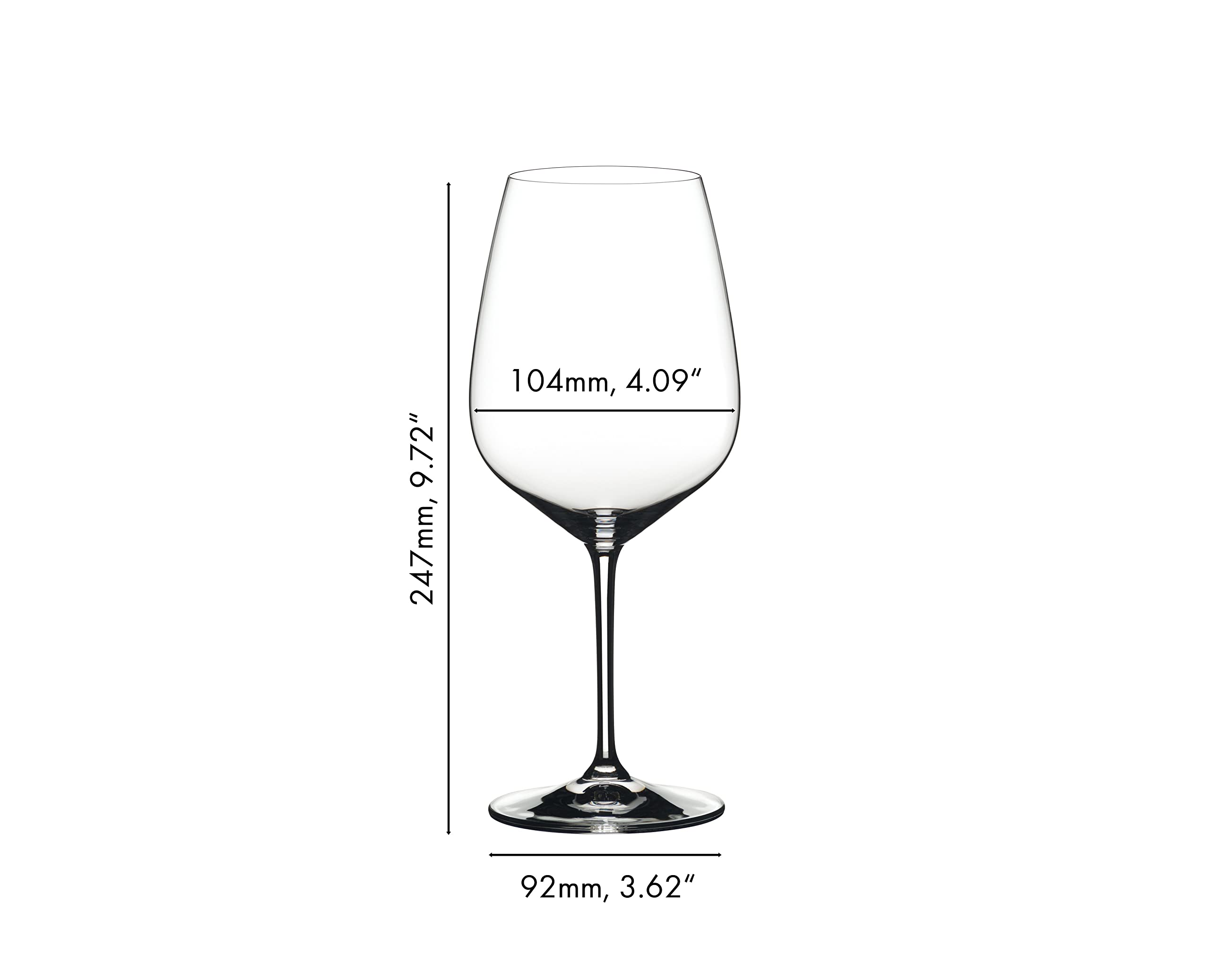 Capacidad de 28,22 onzas del vaso Riedel Extreme Cabernet.