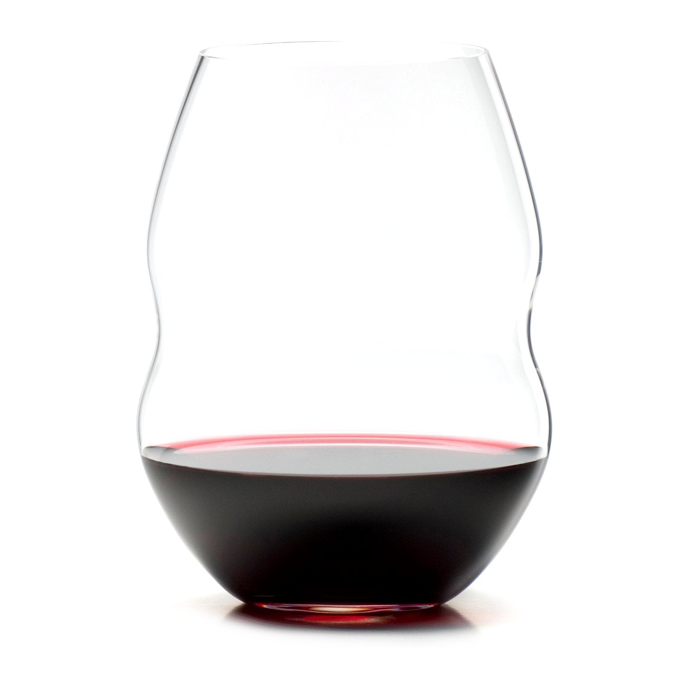 Vaso Riedel Swirl sin tallo para vino tinto, facilita la oxigenación suave.