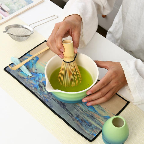 RiFansangyutea Matcha Set diseño azul degradado para experiencia visual
