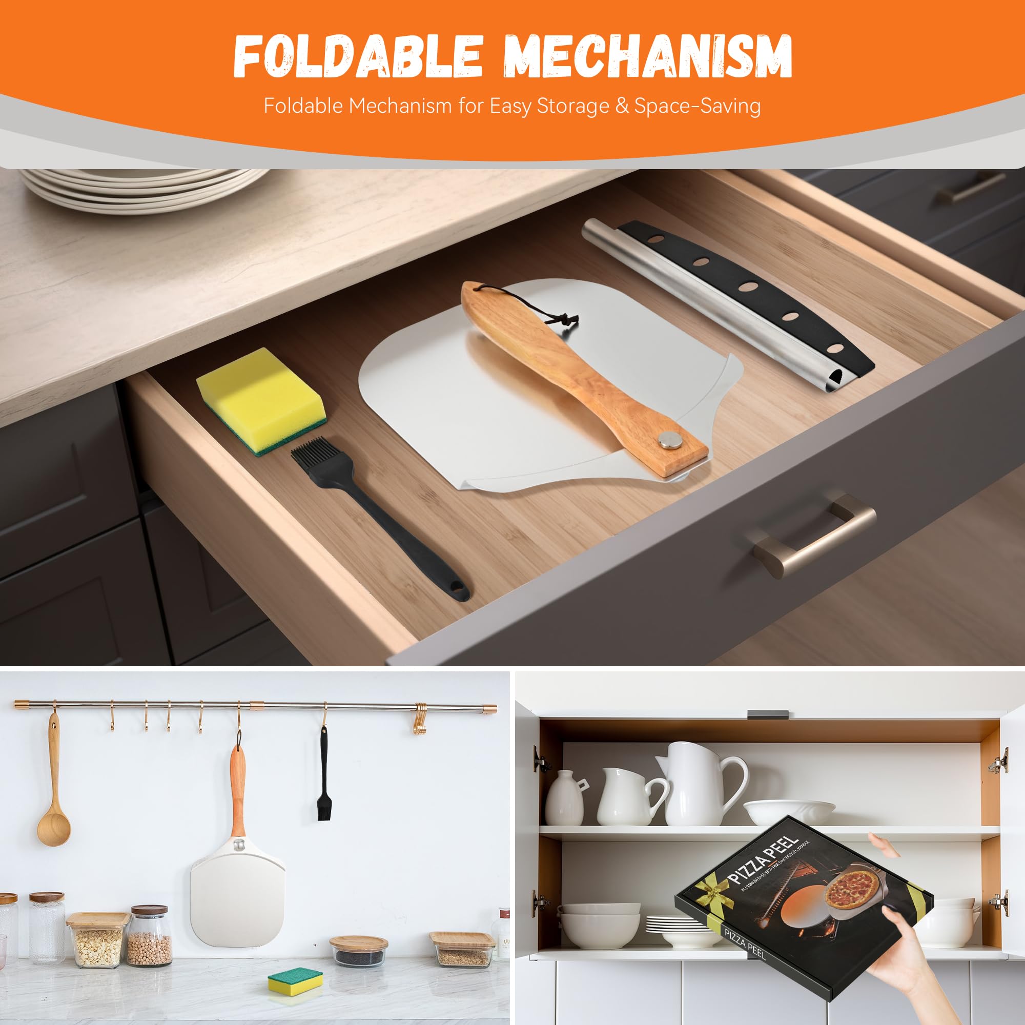 Rightwell pala con diseño plegable para almacenamiento compacto en cocinas pequeñas.