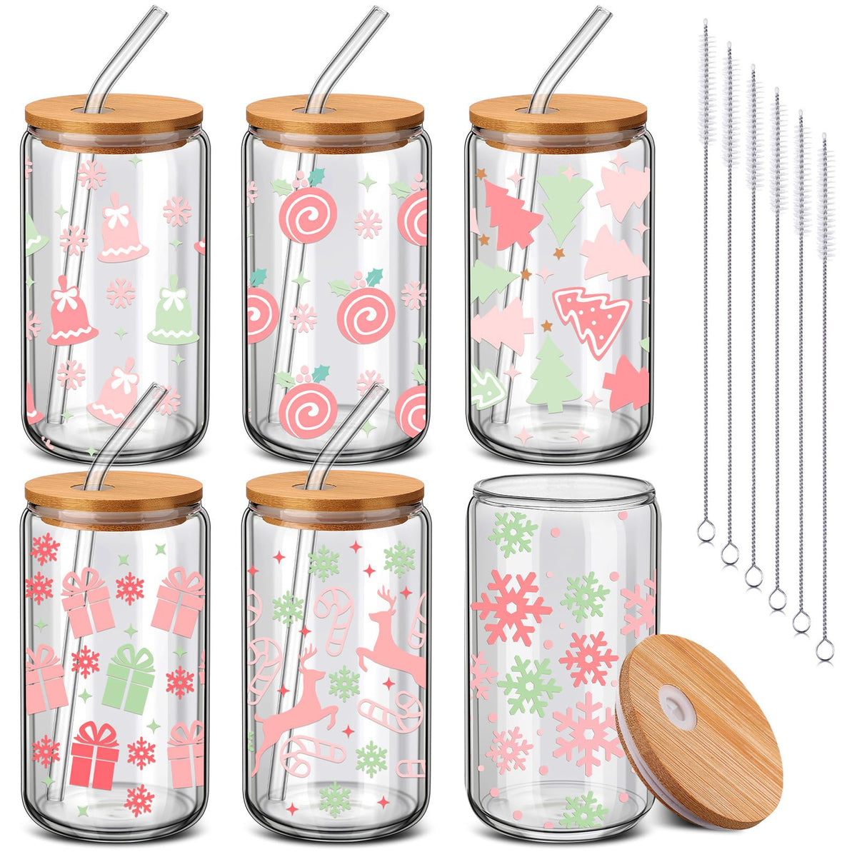 RimCereal tazas cristal navidad con 6 diseños festivos para regalos