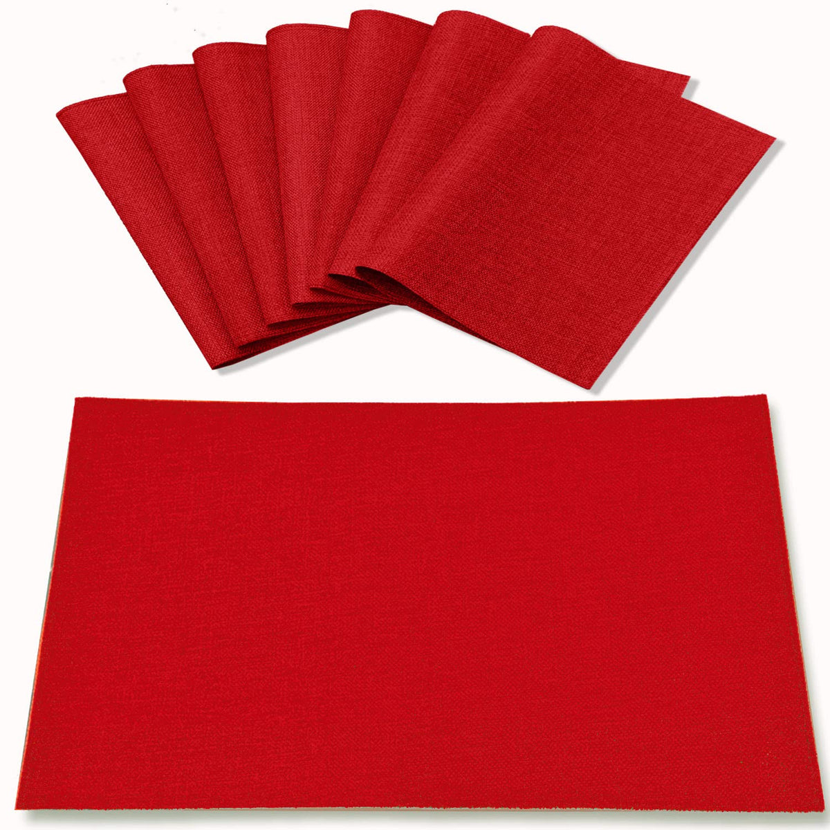 Manteles Rinpon rojos set de 8 con textura lino para mesa elegante.