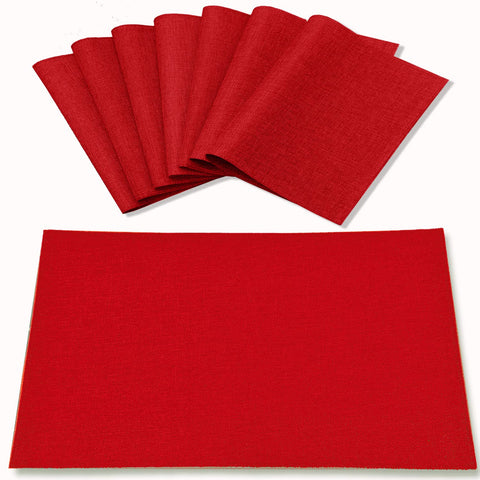 Manteles Rinpon rojos set de 8 con textura lino para mesa elegante.