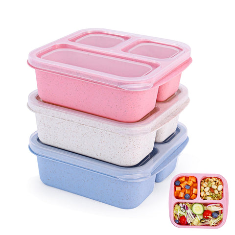 Rinwoc bento-caja 3 compartimentos, portátil para meriendas.