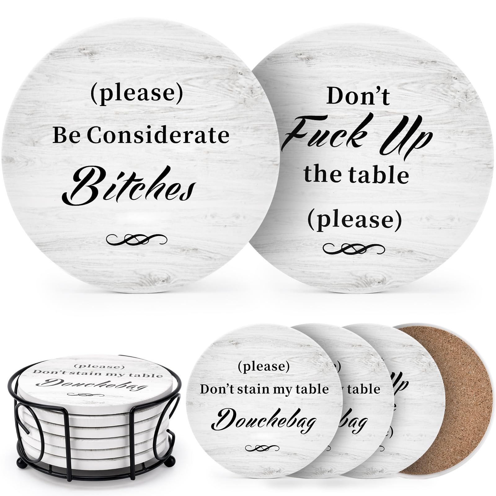 Riogree posavasos divertidos con porta, ideal para conversaciones y organización.