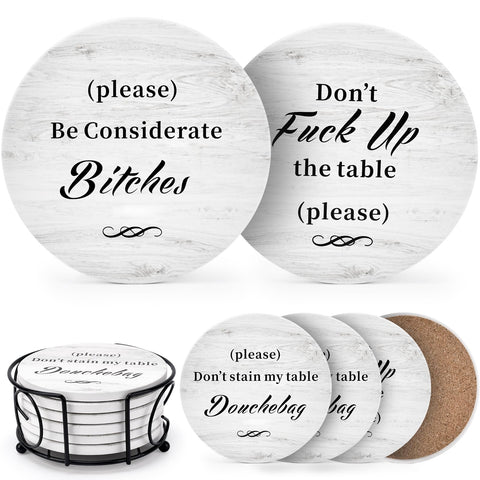 Riogree posavasos divertidos con porta, ideal para conversaciones y organización.