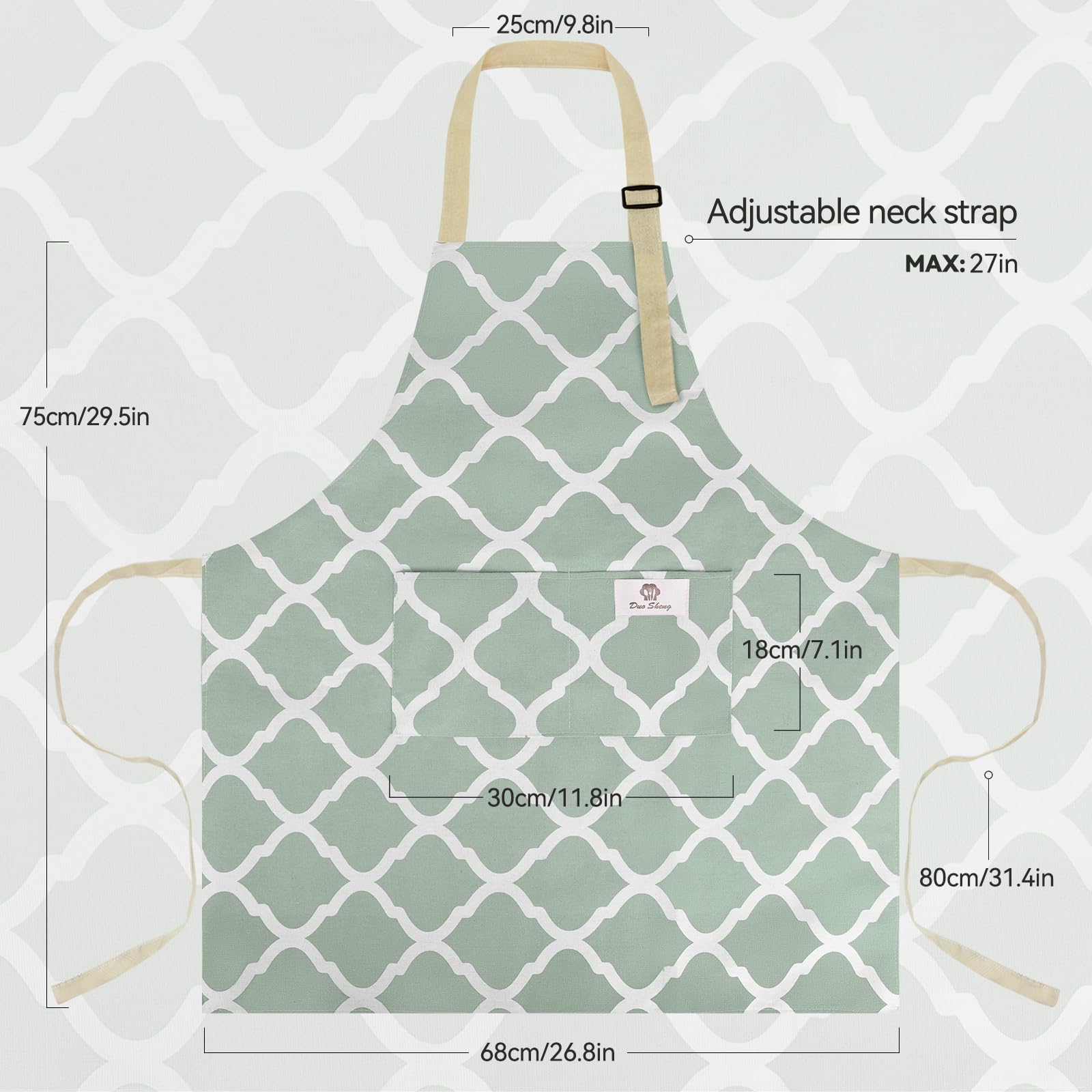 Delantal Riqiaqia con bolsillos detallados, práctico para recetas y herramientas.