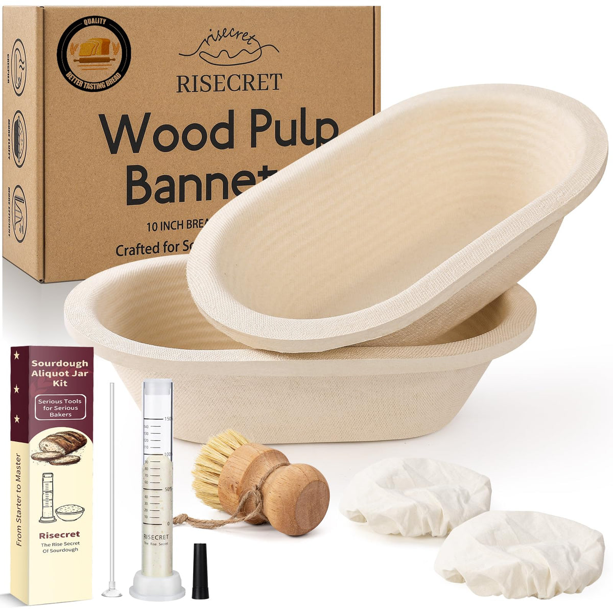 Risecret banneton ovalado de pulpa de madera para pan artesanal