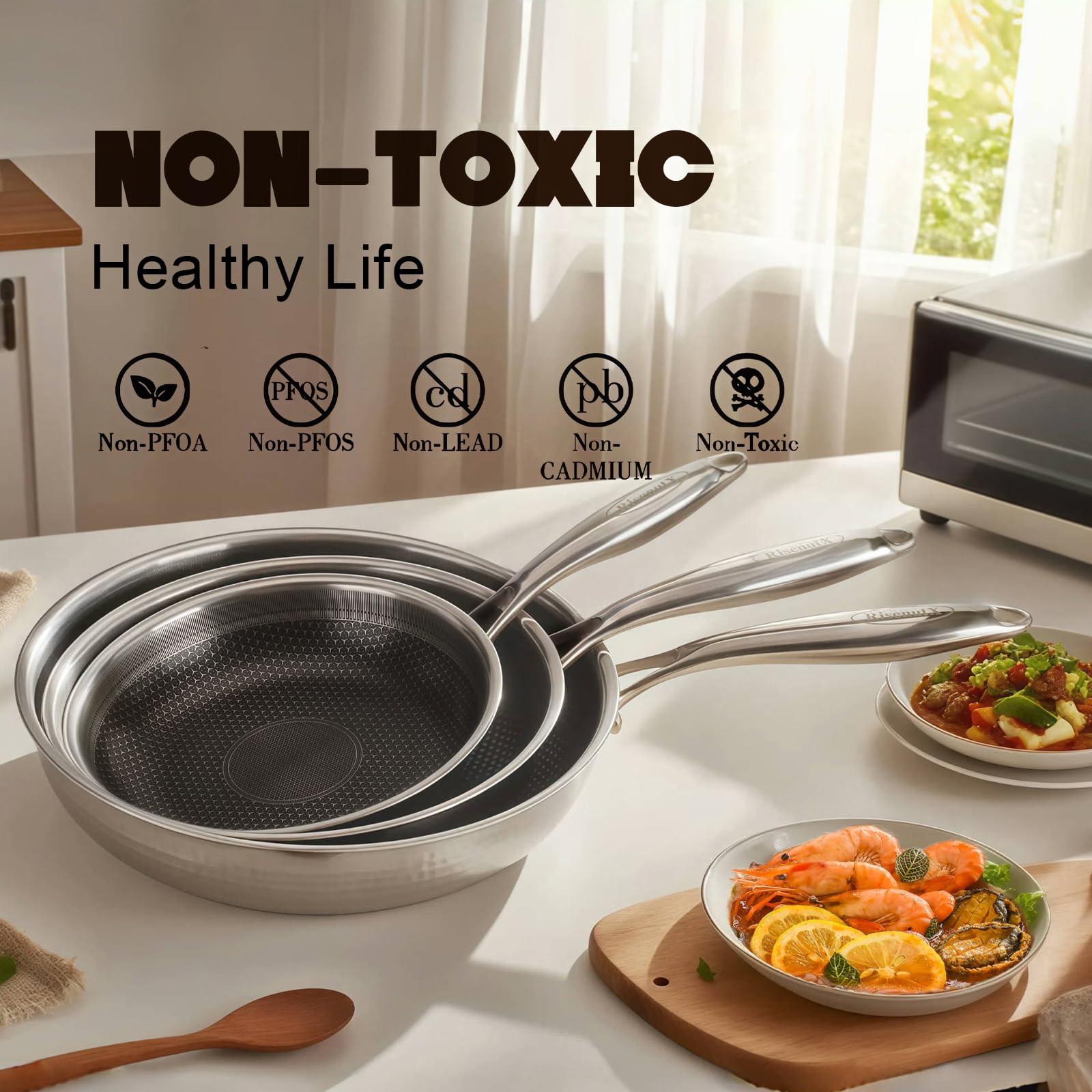 Sartén RisenutX apta para horno hasta 260°C para terminar platillos.