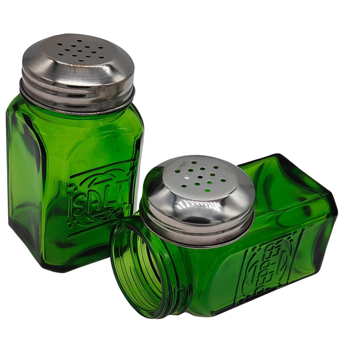 Ritadeshop Kerixi salero verde de vidrio, toque retro para la mesa.