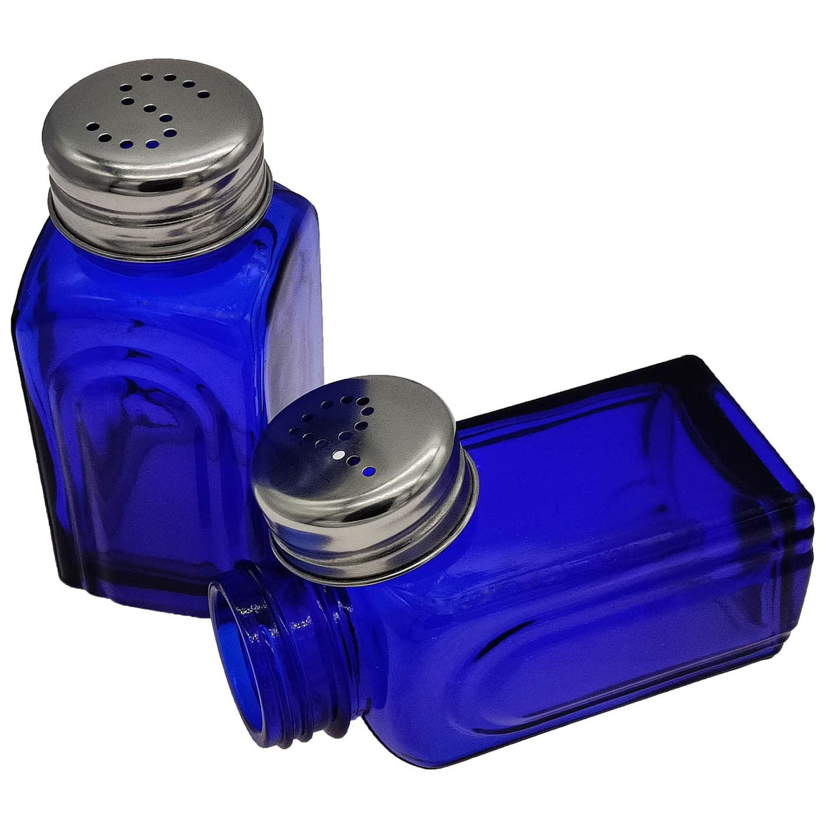 Ritadeshop salero-pimentero de cristal azul cobalto con tapa de acero, ideal en la mesa.