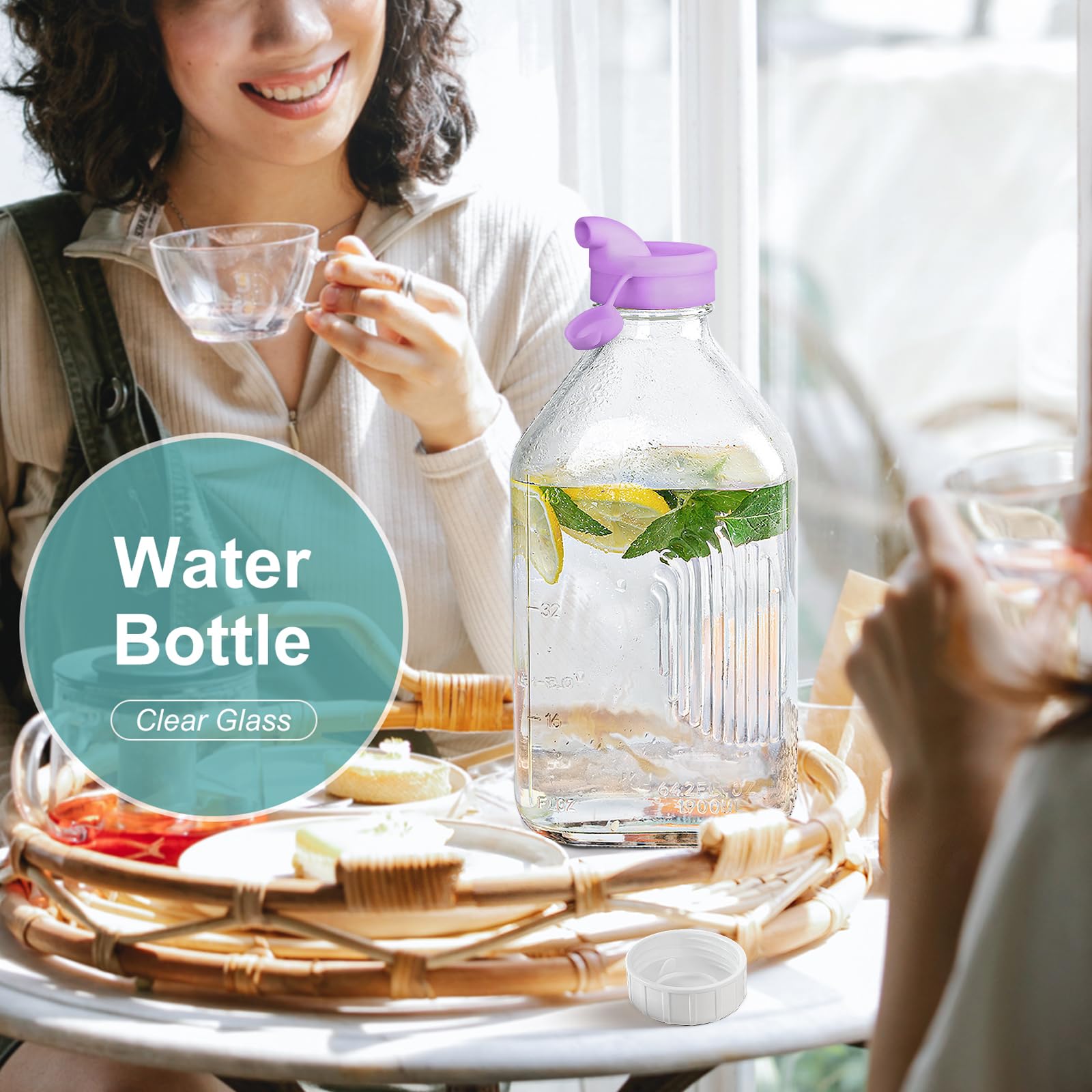 Ritayedet: botella de agua de vidrio con 64 onzas y tapa hermética.