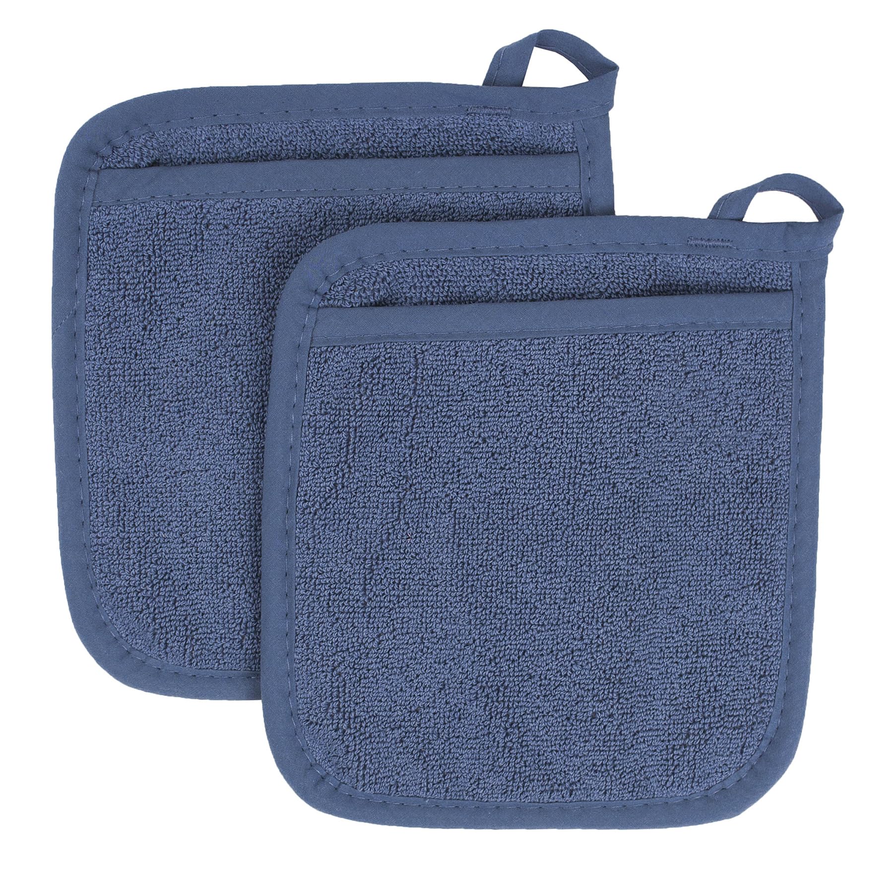 El mitón Ritz de terry con bolsillo azul ofrece agarre seguro para retirar utensilios calientes.