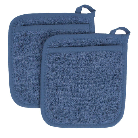 El mitón Ritz de terry con bolsillo azul ofrece agarre seguro para retirar utensilios calientes.