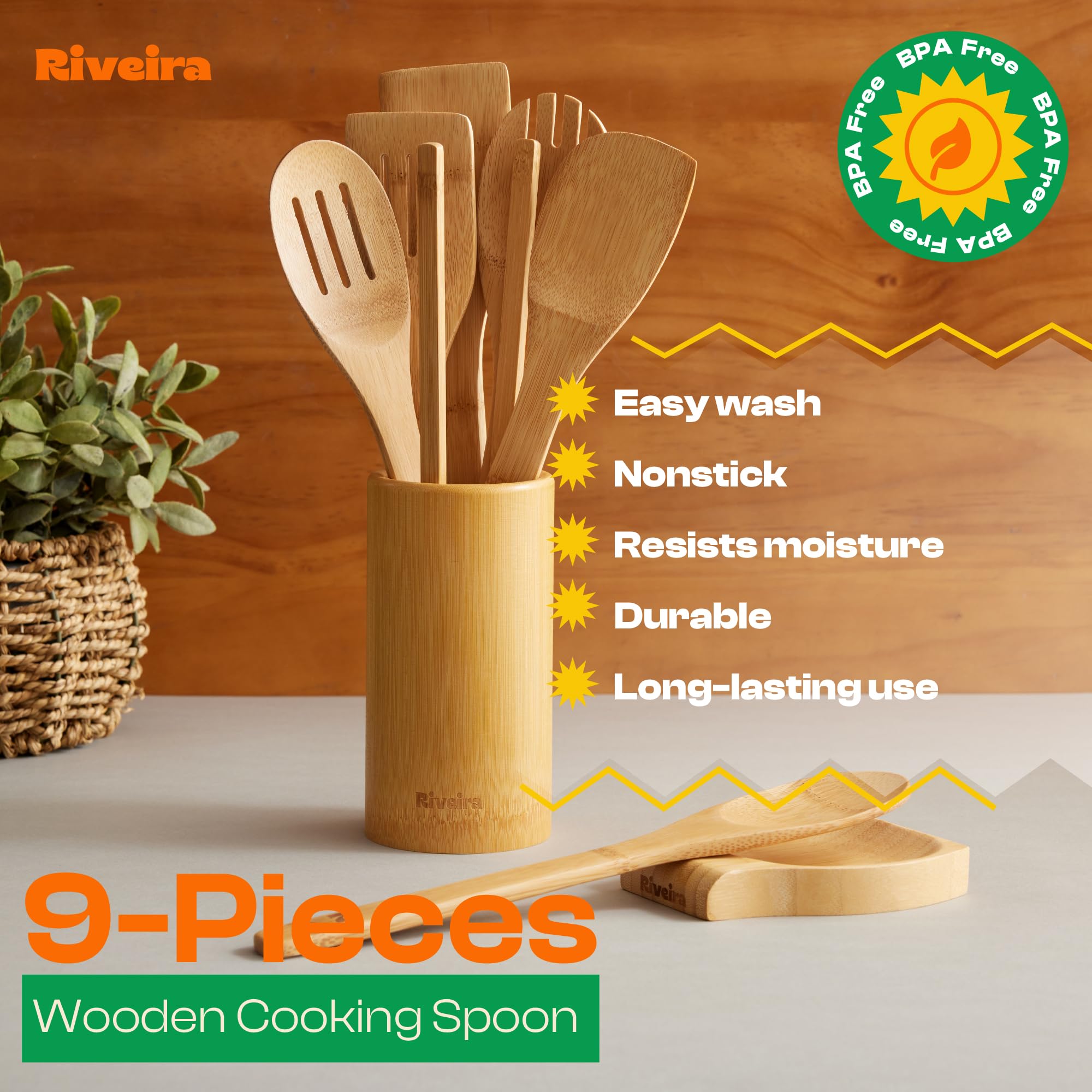 Riveira cucharas-sopa-bambu-9-piezas para caldos sin esfuerzo.