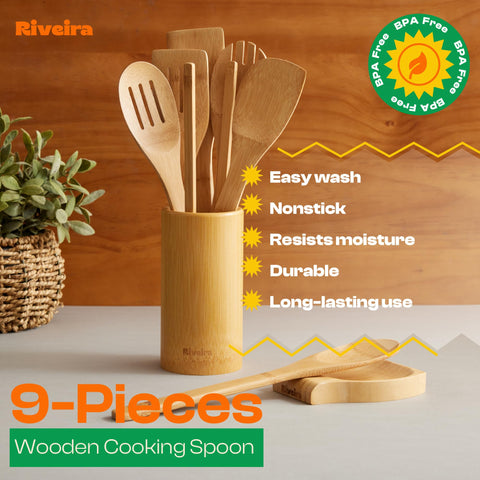 Riveira cucharas-sopa-bambu-9-piezas para caldos sin esfuerzo.