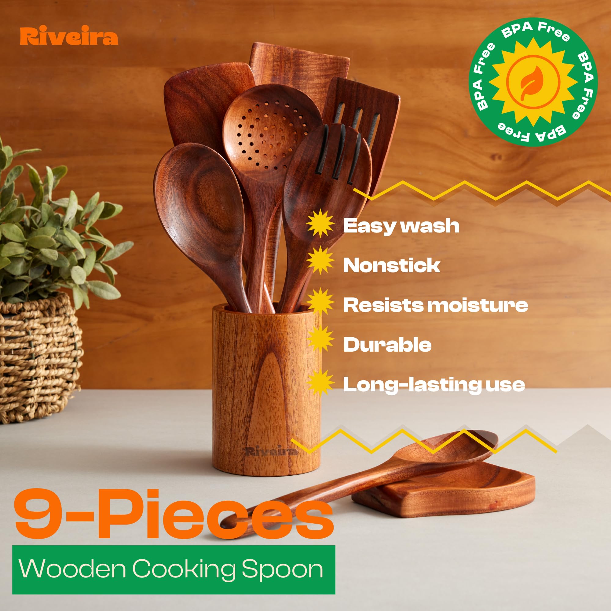 Riveira cuchara de ensalada en madera oscura para servir