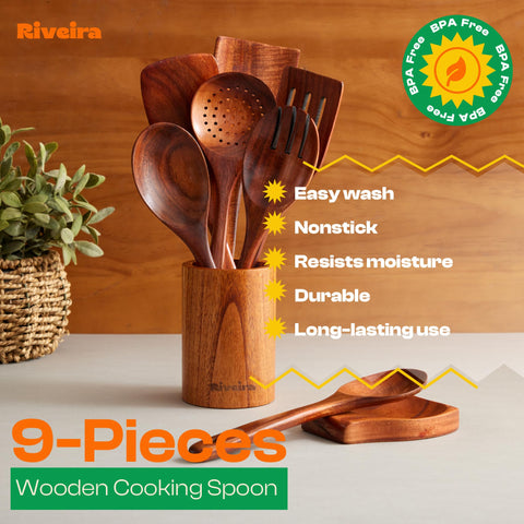 Riveira cuchara de ensalada en madera oscura para servir