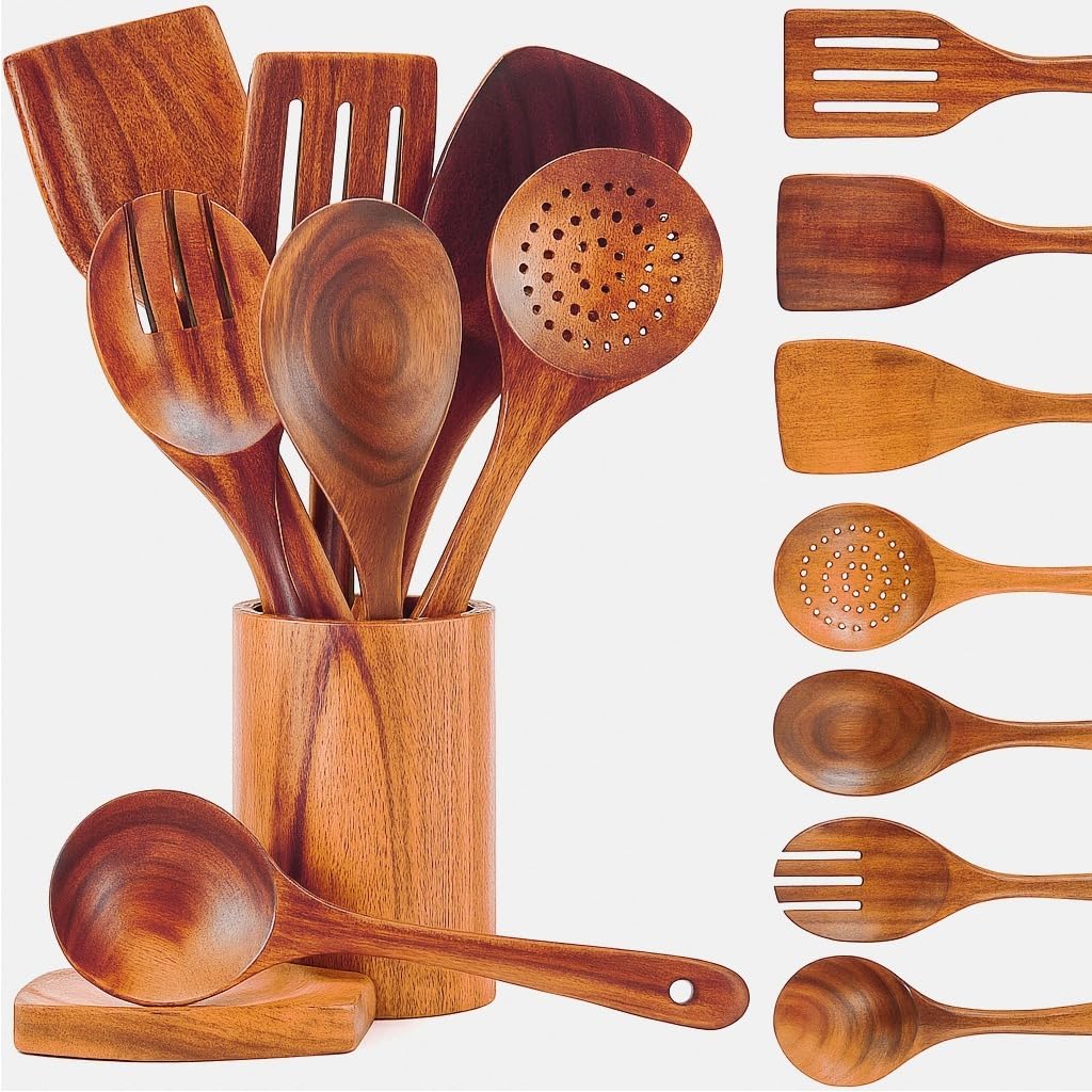 Riveira: juego de utensilios de cocina en madera marrón oscuro, versátiles para cocinar