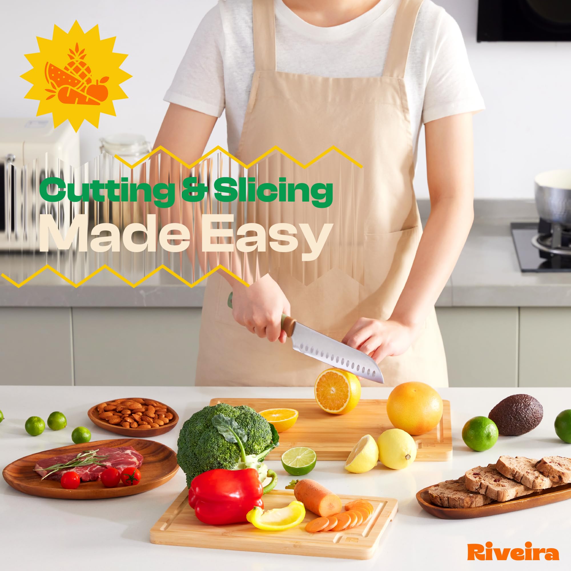 Tabla Riveira de bambú mediana para verduras, tamaño práctico.