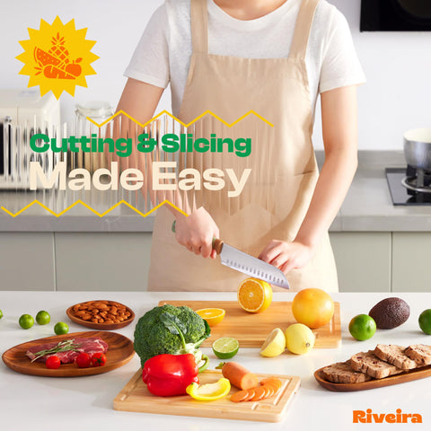 Tabla Riveira de bambú mediana para verduras, tamaño práctico.