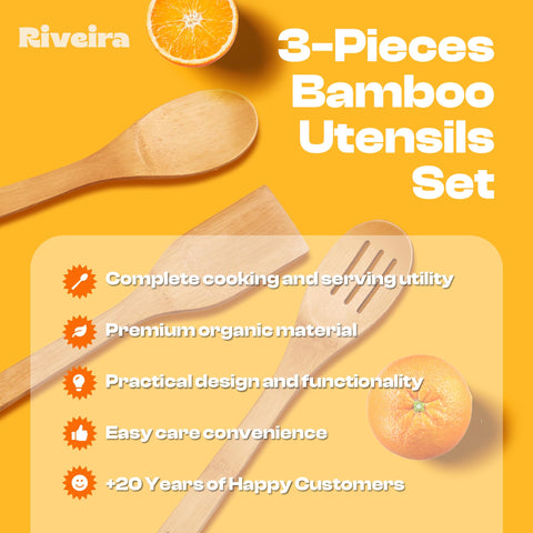 Riveira utensilios de bambú no-pegajosos facilitan cocinar sin rayar.
