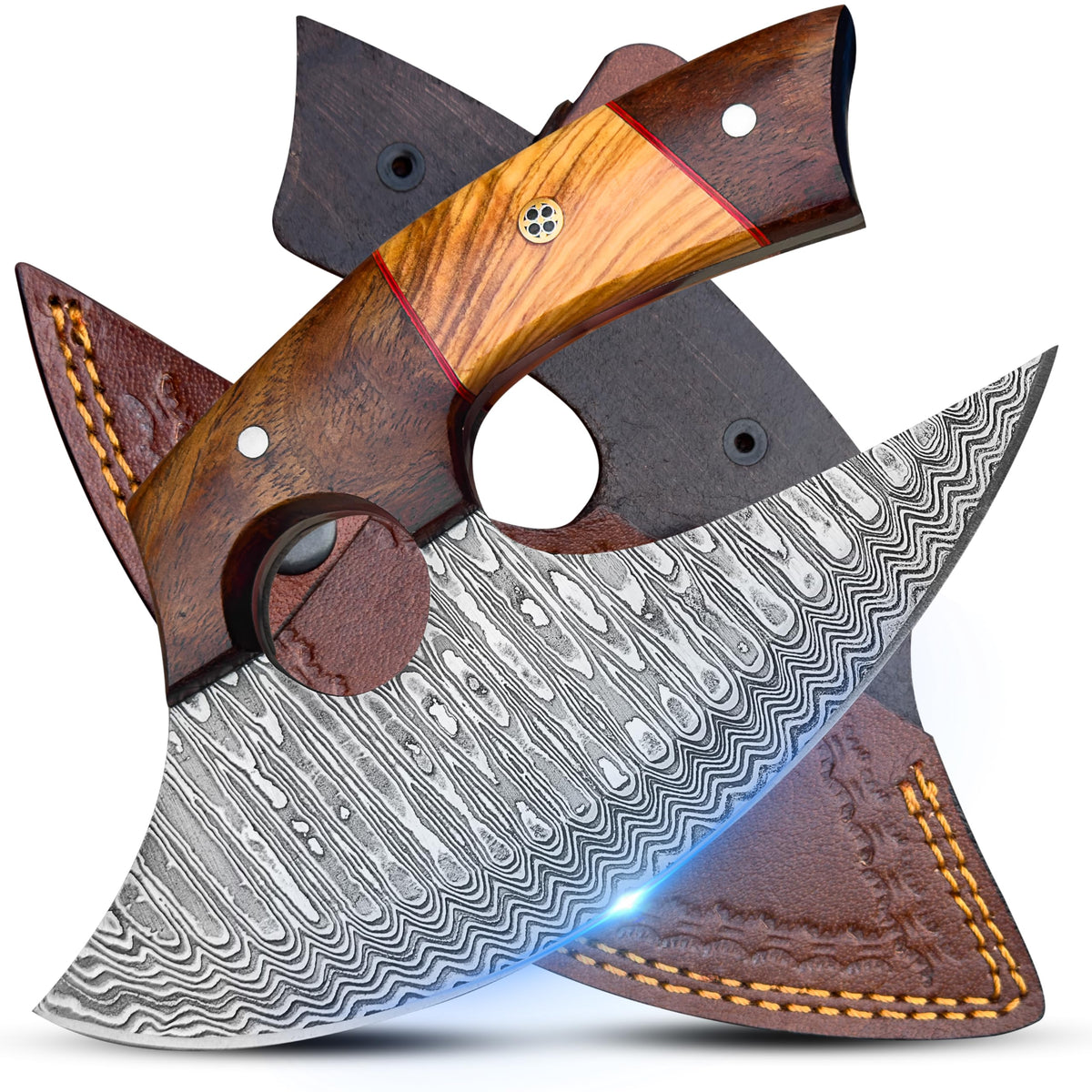 River Cross Knives damascus ulu cuchillo hecho a mano, ideal para cortar verduras.