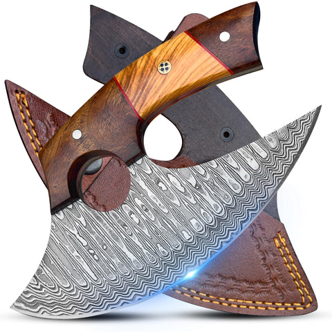 River Cross Knives damascus ulu cuchillo hecho a mano, ideal para cortar verduras.